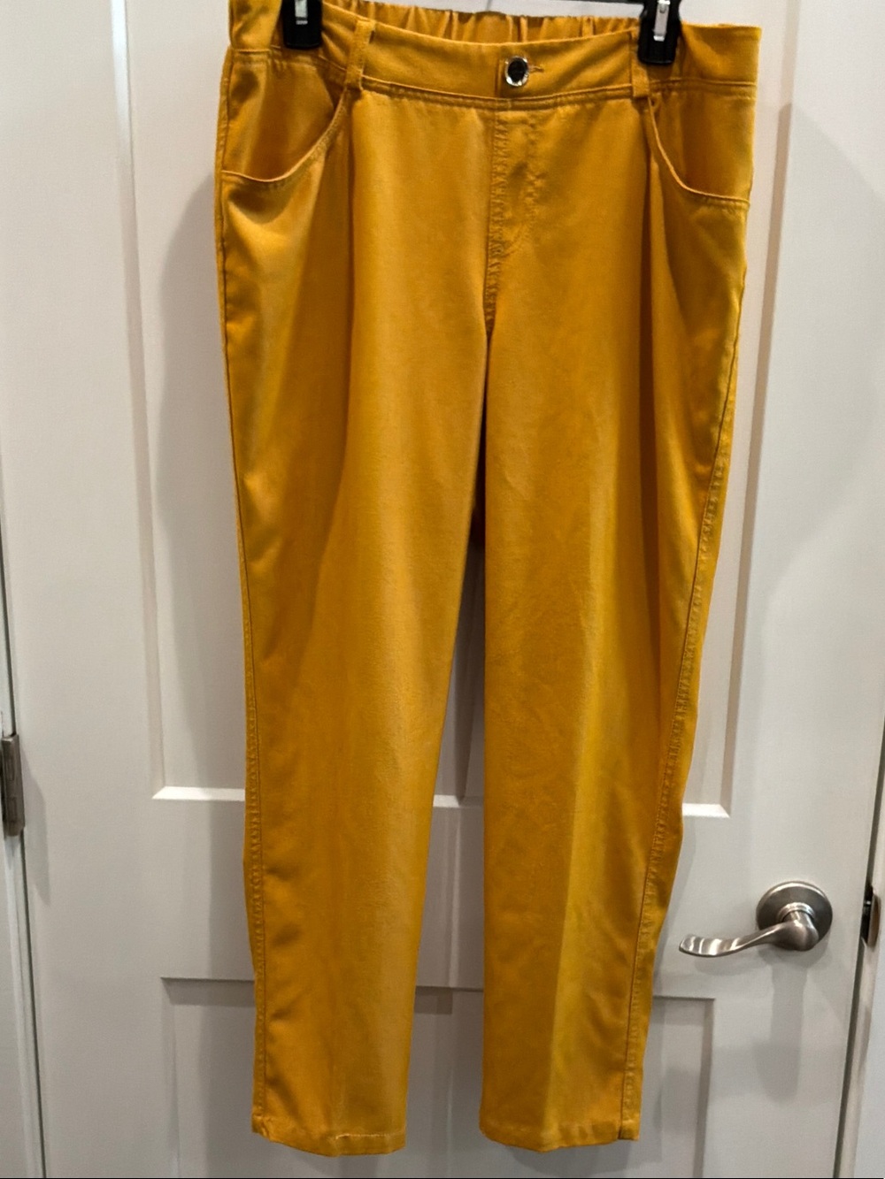 IMAN Large Short Mustard Yellow Ankle-Length Slim Slacks Elastic Waist